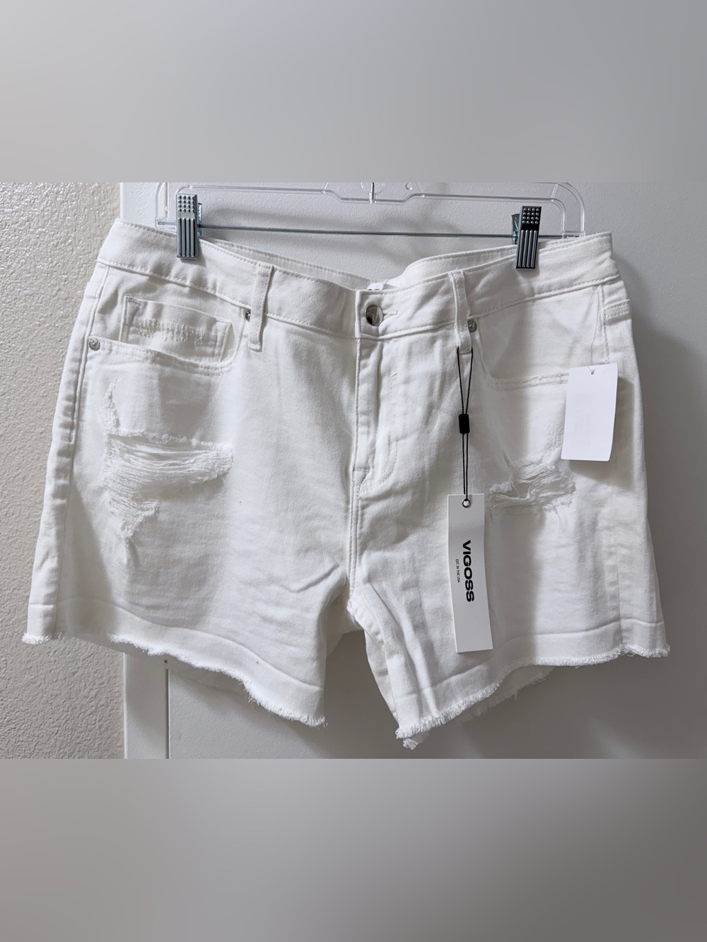 Vigoss White Distressed High-Rise Denim Shorts